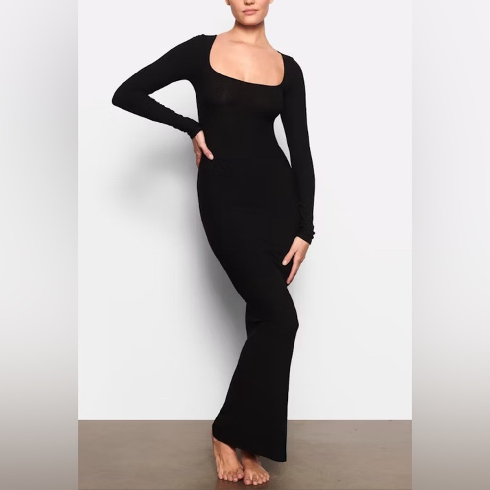 NWT Skims Soft Lounge Long Sleeve Dress Black Size S